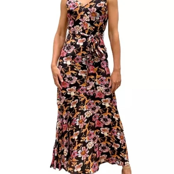 Sam Edelman Black Maxi Dress with Pink and Orange Floral